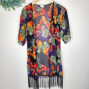 Lularoe Monroe Kimono Purple Black Floral Small
